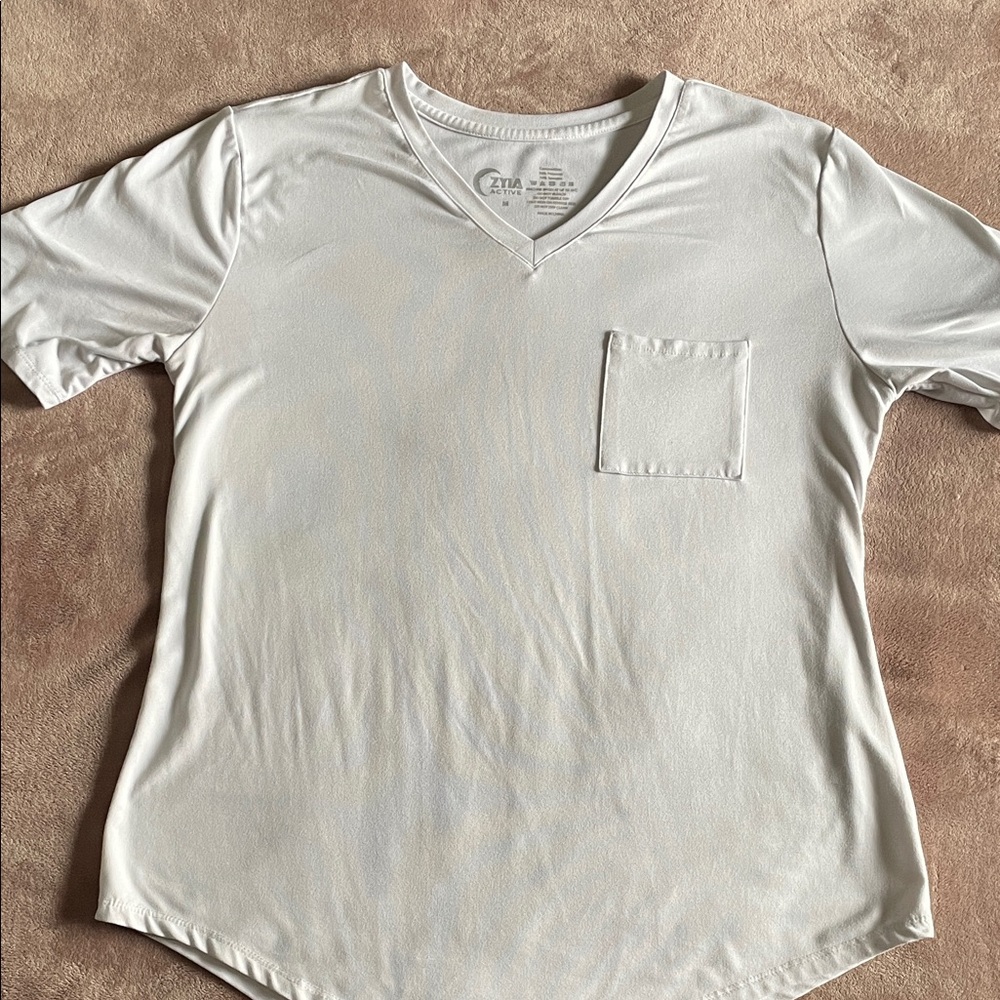 ZYIA White V-Neck Tee